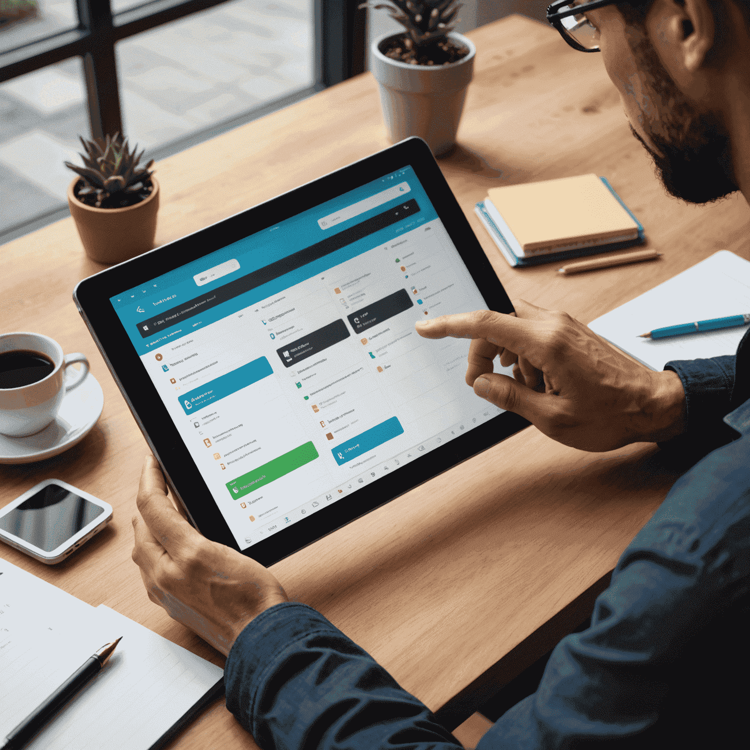 A person using a tablet with various task management and productivity apps open, showcasing automated reminders and task lists